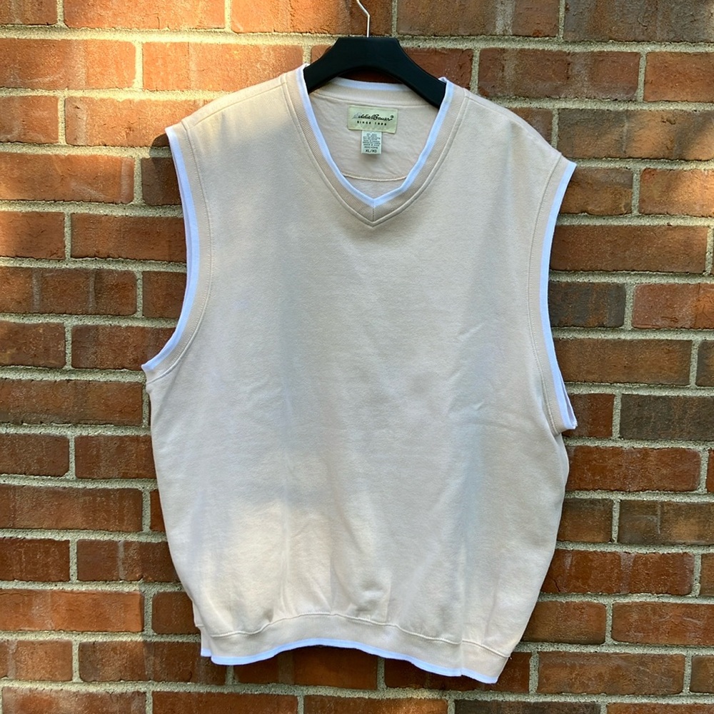 EUC Sz XL Eddie Bauer beige sweatshirt vest